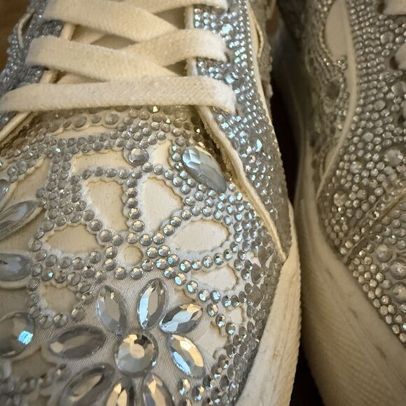 Betsey Johnson Rhinestone Sneakers Women Shoes Sz 9 Lenon White Silver Sparkle - Picture 11 of 12